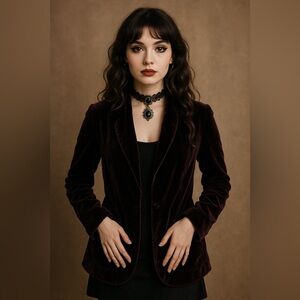 Amaryllis Dark Purple Velvet Romantic Whimsigoth Single Lapel Blazer Jacket XS